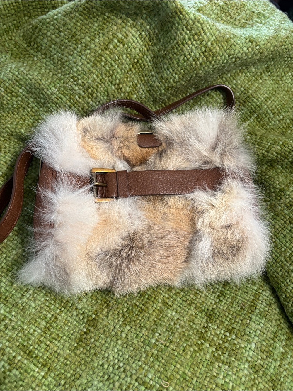 Michael Kors Faux Fur leather shoulder strap bag in Cream and Brown